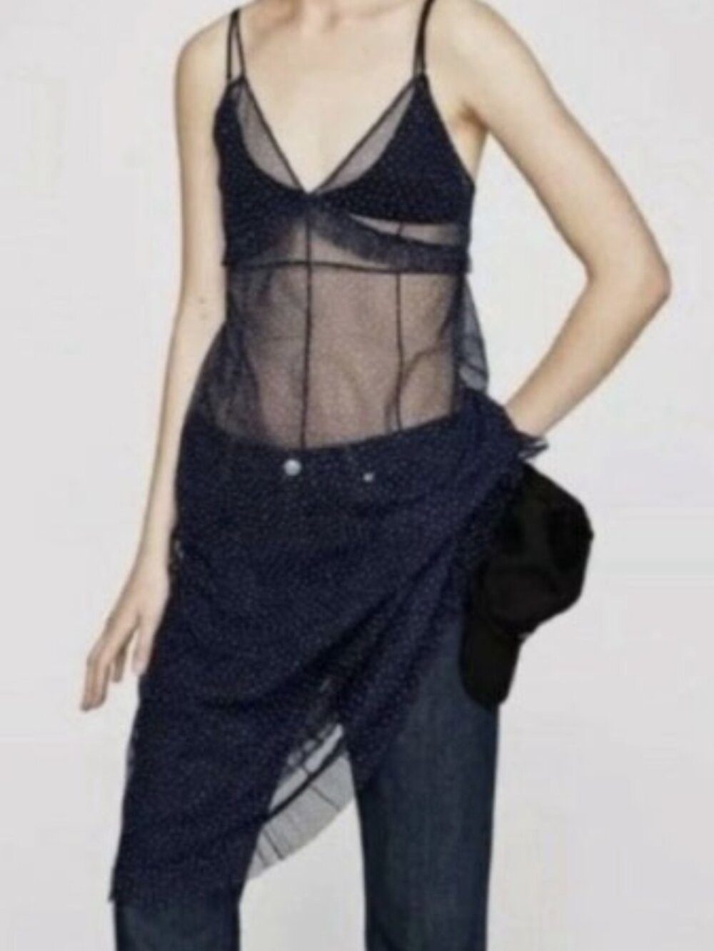 Zara Sheer Babydoll Ruffle Midi Slip Dress